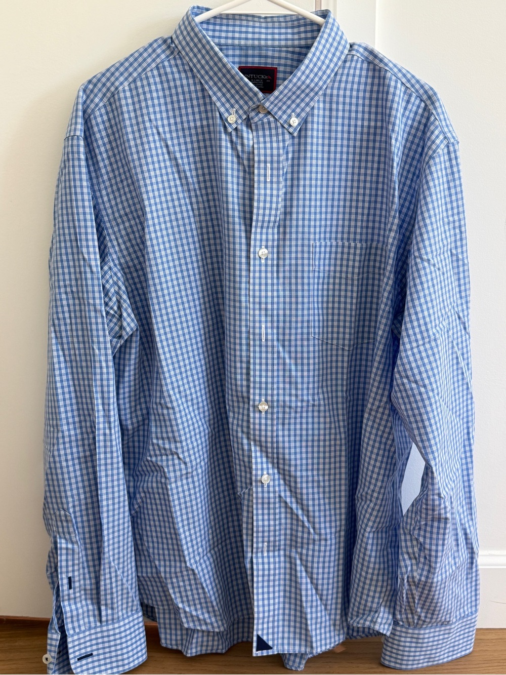 UNTUCKit Kabashi Men’s XL Sky Blue Check Wrinkle Free Cotton Shirt